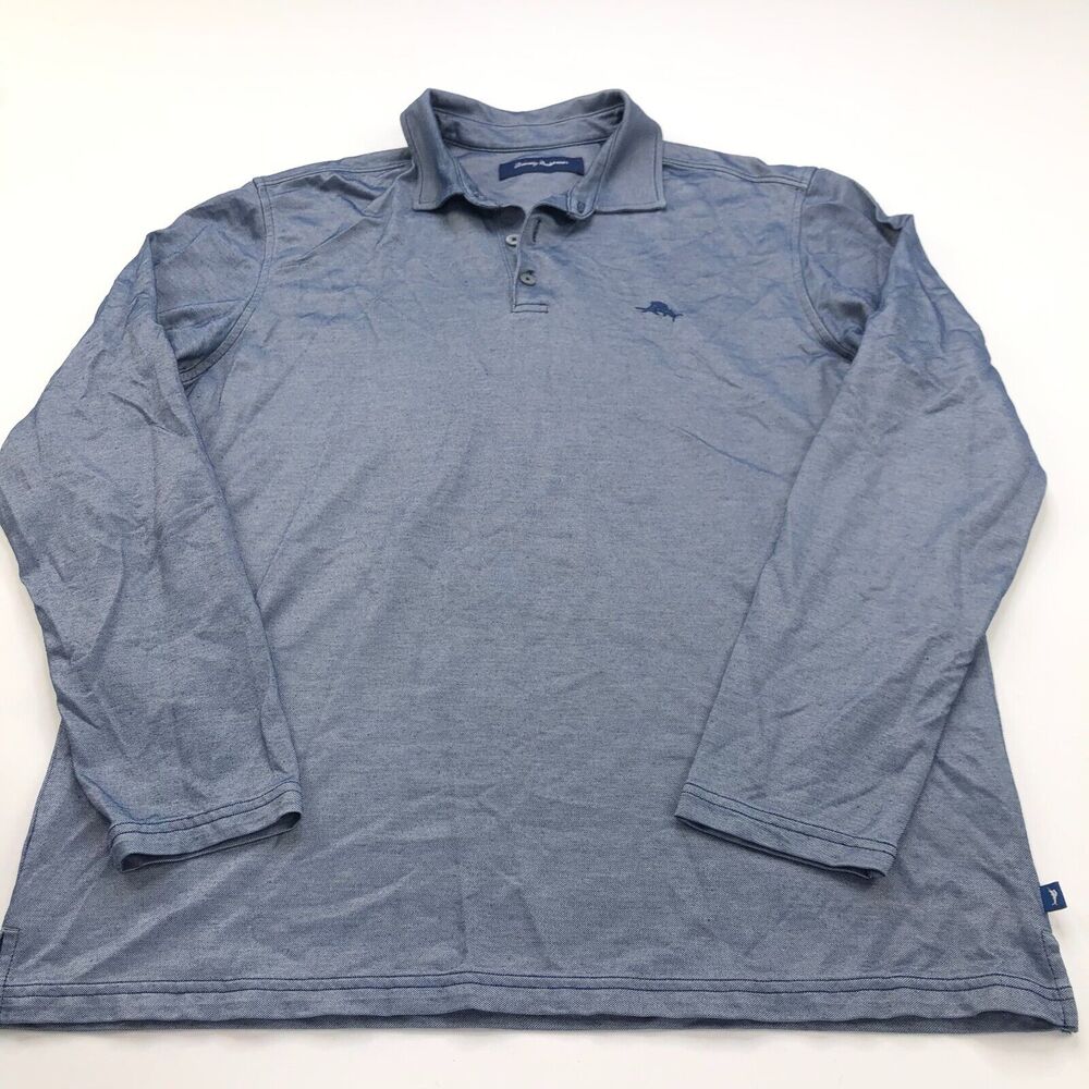 Tommy Bahama Large Blue Mens Long Sleeve Stretch Button Polo Solid Shirt